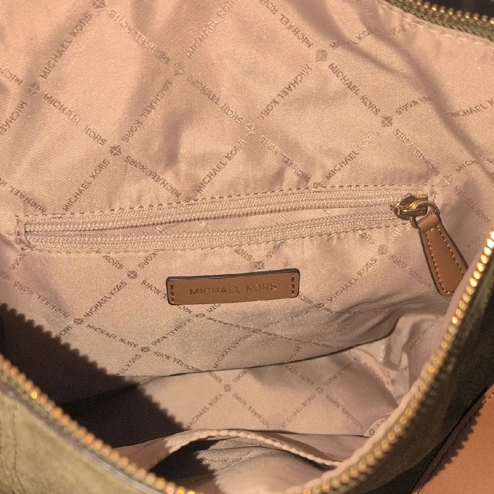 Michael Kors Olive and Tan Suede Shoulder Bag - Picture 7 of 7